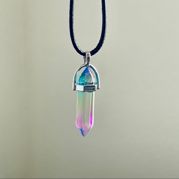 Rainbow Crystal Pendant Hexagon Necklace - Picture 2 of 2